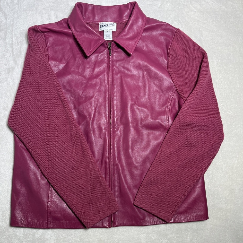 Pendleton Vintage Leather And Merino Wool Pink Mauve Jacket Size XL